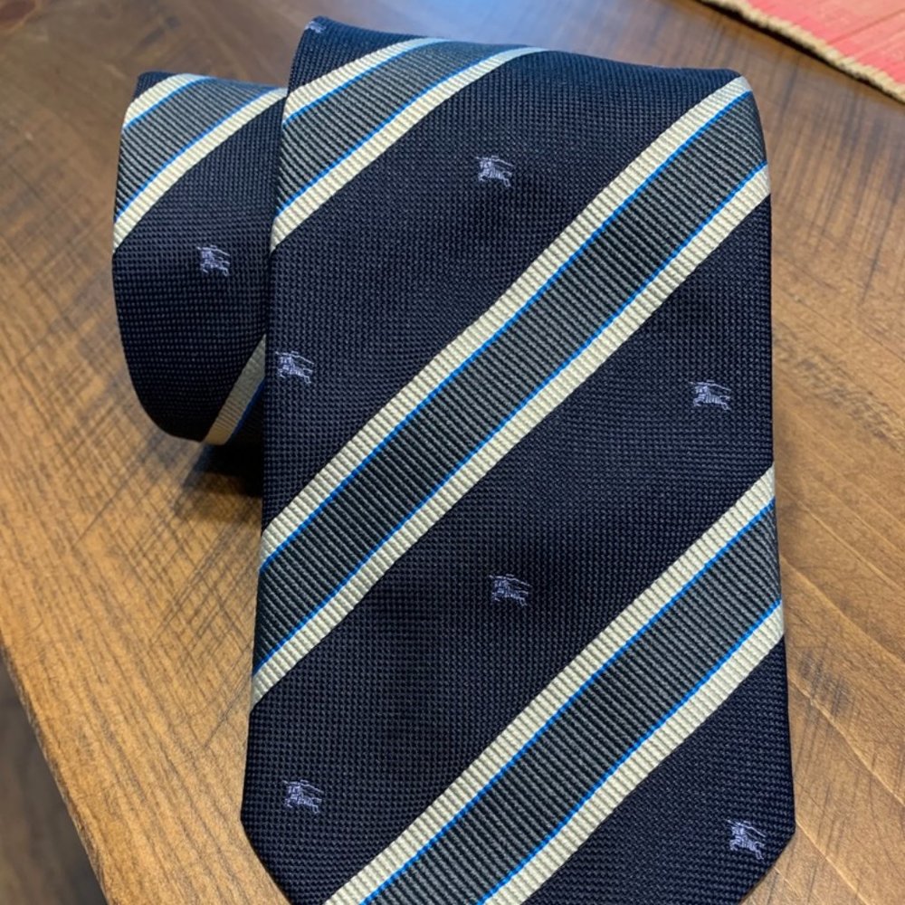 BURBERRY LONDON Striped Blue Silk Neck Tie